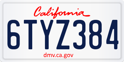 CA license plate 6TYZ384