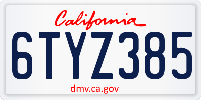 CA license plate 6TYZ385