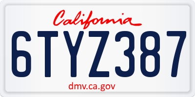 CA license plate 6TYZ387