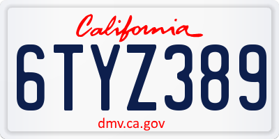 CA license plate 6TYZ389