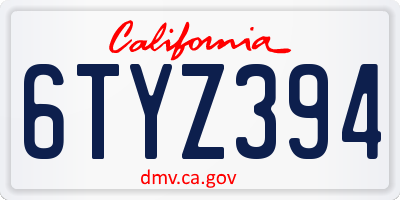 CA license plate 6TYZ394