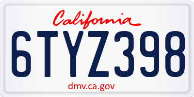 CA license plate 6TYZ398