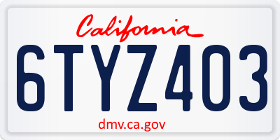 CA license plate 6TYZ403