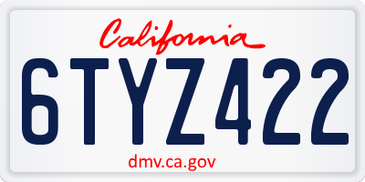 CA license plate 6TYZ422