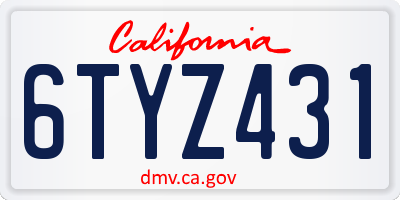 CA license plate 6TYZ431