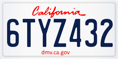 CA license plate 6TYZ432