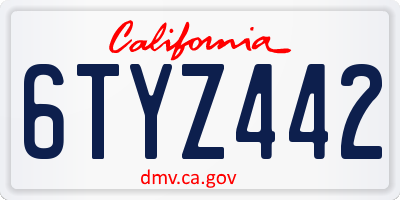 CA license plate 6TYZ442