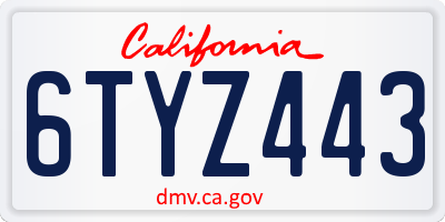 CA license plate 6TYZ443