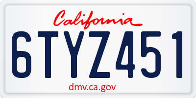 CA license plate 6TYZ451