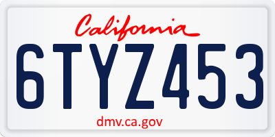 CA license plate 6TYZ453