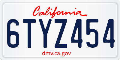 CA license plate 6TYZ454