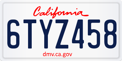 CA license plate 6TYZ458
