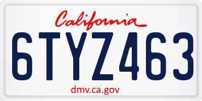 CA license plate 6TYZ463
