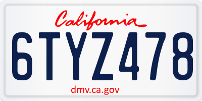 CA license plate 6TYZ478