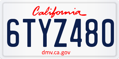 CA license plate 6TYZ480