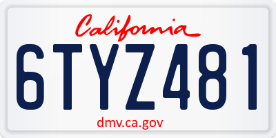 CA license plate 6TYZ481
