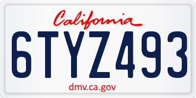 CA license plate 6TYZ493