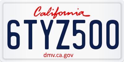 CA license plate 6TYZ500