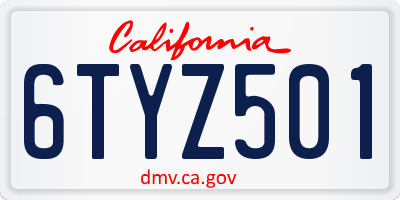 CA license plate 6TYZ501