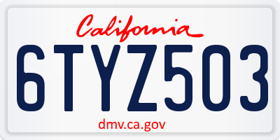 CA license plate 6TYZ503