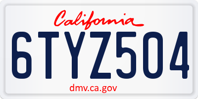 CA license plate 6TYZ504