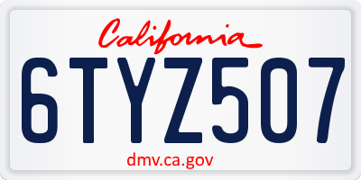 CA license plate 6TYZ507