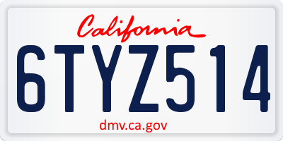 CA license plate 6TYZ514