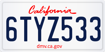 CA license plate 6TYZ533