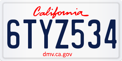 CA license plate 6TYZ534