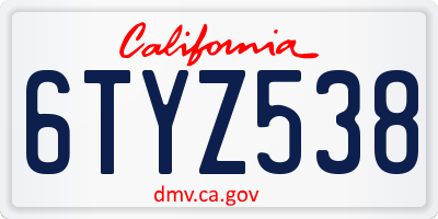 CA license plate 6TYZ538