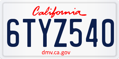 CA license plate 6TYZ540