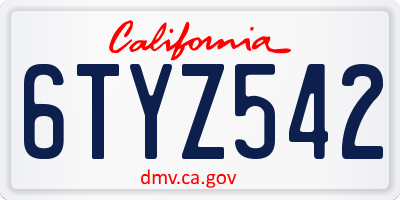 CA license plate 6TYZ542