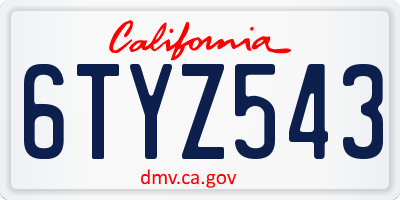 CA license plate 6TYZ543