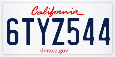 CA license plate 6TYZ544