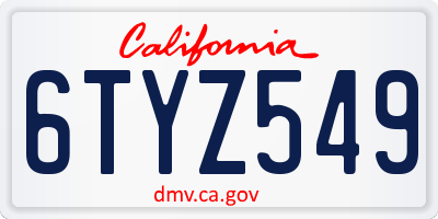 CA license plate 6TYZ549