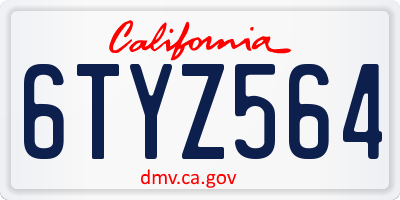 CA license plate 6TYZ564