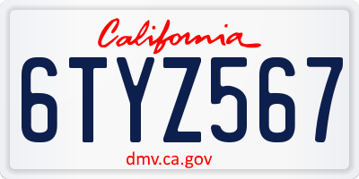 CA license plate 6TYZ567