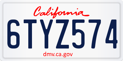 CA license plate 6TYZ574