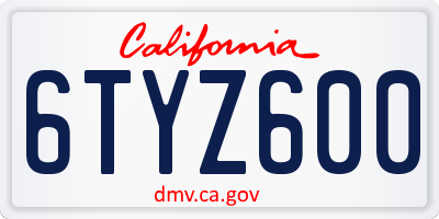CA license plate 6TYZ600