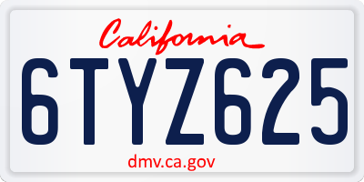 CA license plate 6TYZ625