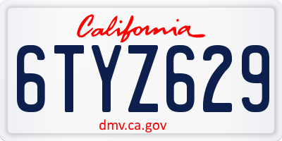 CA license plate 6TYZ629