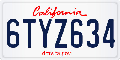 CA license plate 6TYZ634