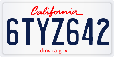 CA license plate 6TYZ642