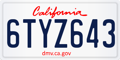 CA license plate 6TYZ643