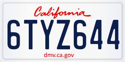 CA license plate 6TYZ644