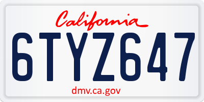 CA license plate 6TYZ647