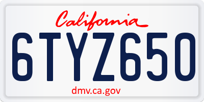 CA license plate 6TYZ650