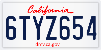 CA license plate 6TYZ654