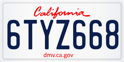 CA license plate 6TYZ668