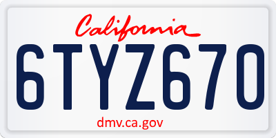 CA license plate 6TYZ670